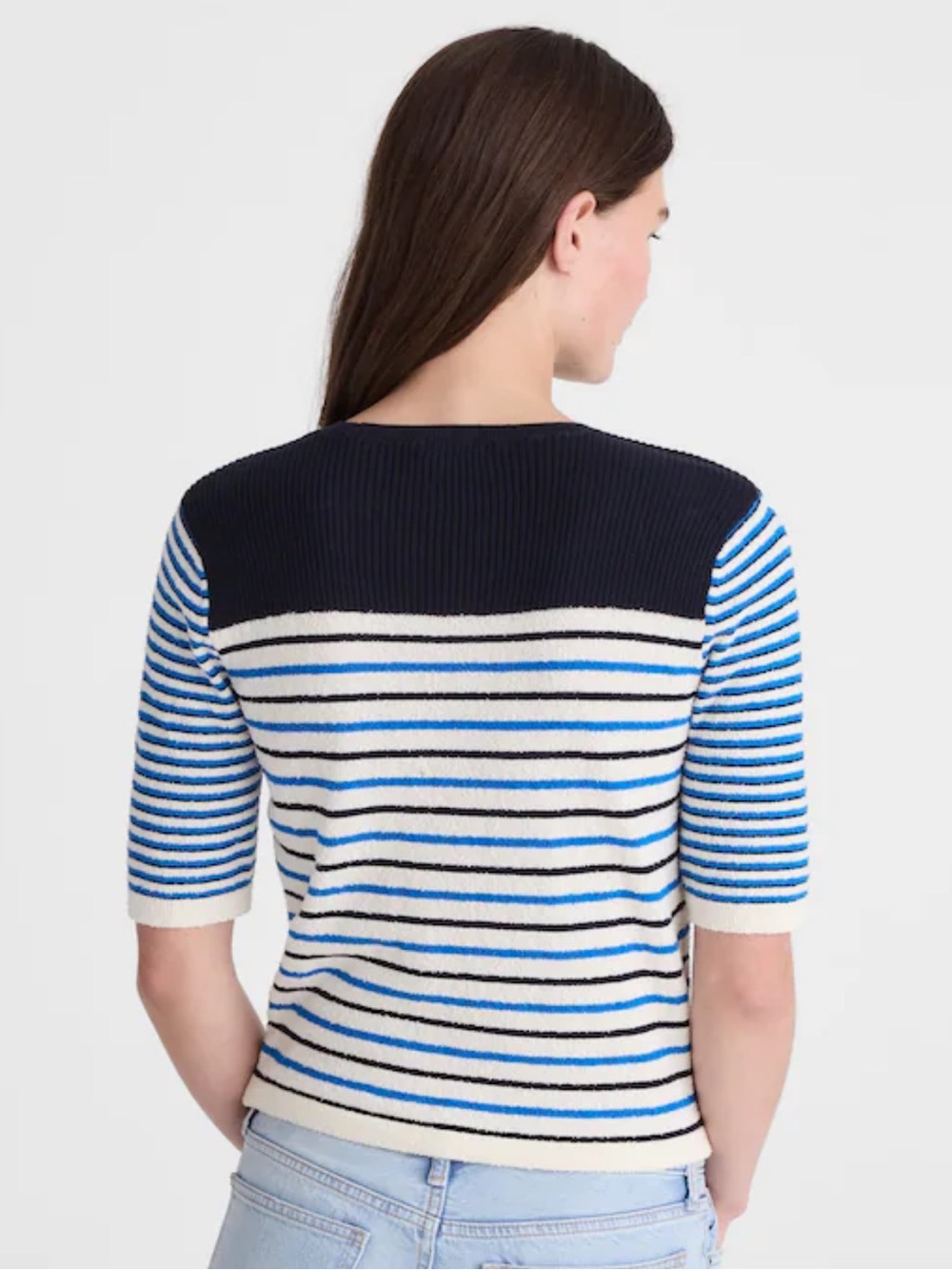 Madewell Bouclé-Knit Sweater Tee- Retro Blue Mini Stripe - Picture 5 of 7